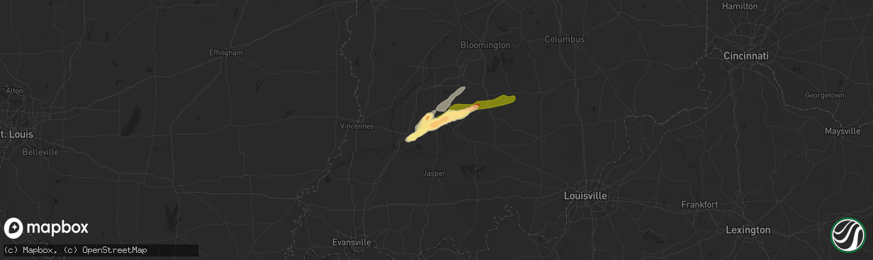 Hail map in Loogootee, IN on April 30, 2025