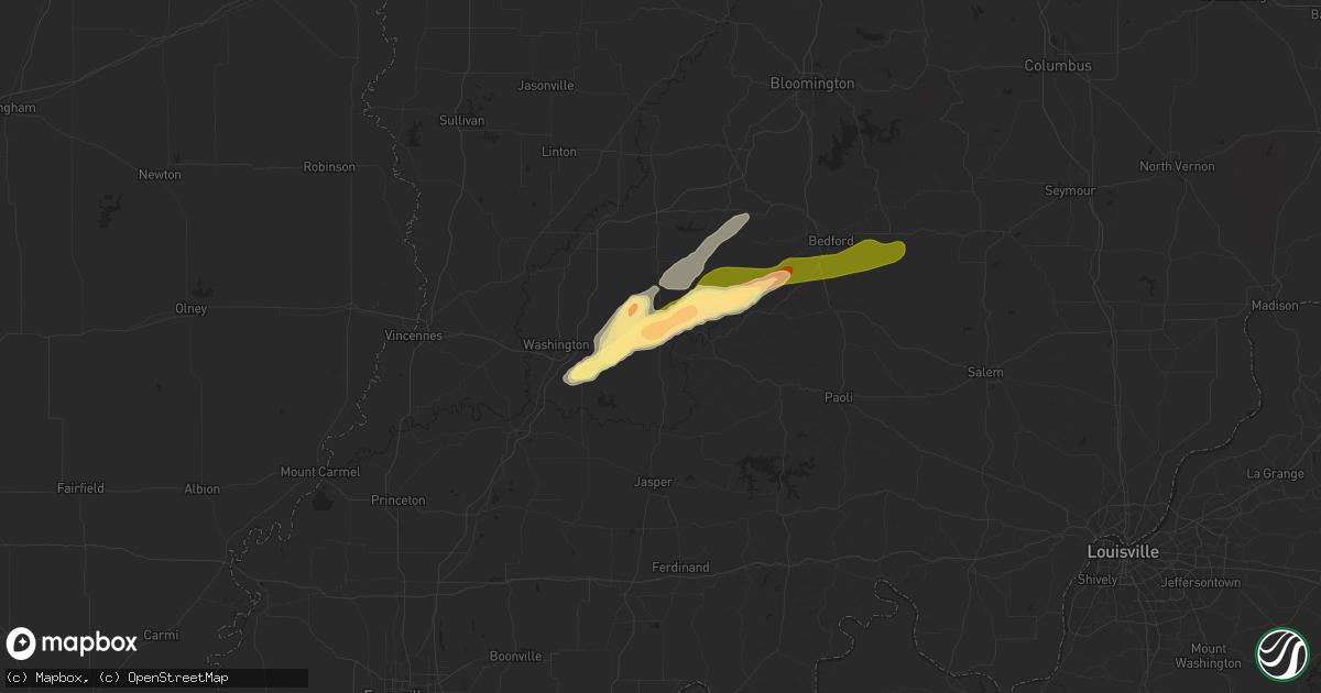Hail map in Loogootee, IN on April 30, 2025