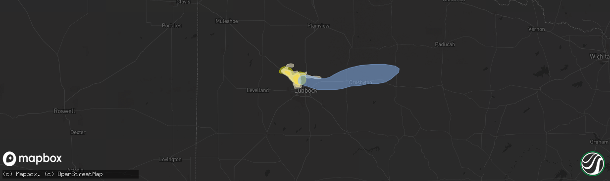 Hail map in Lubbock, TX on April 30, 2025