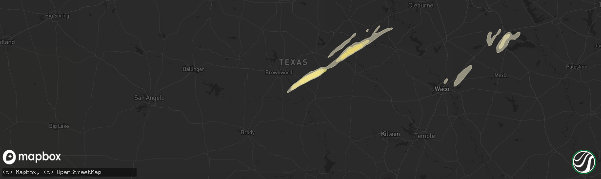 Hail map in Mullin, TX on April 30, 2025
