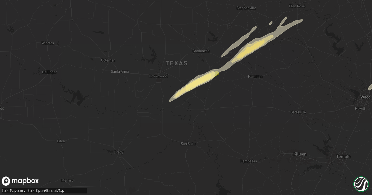 Hail map in Mullin, TX on April 30, 2025
