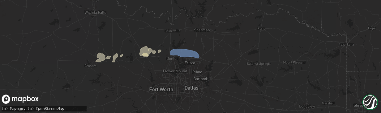 Hail map in Prosper, TX on April 30, 2025