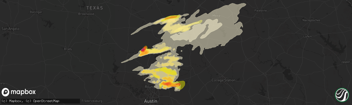 Hail map in Temple, TX on April 30, 2025