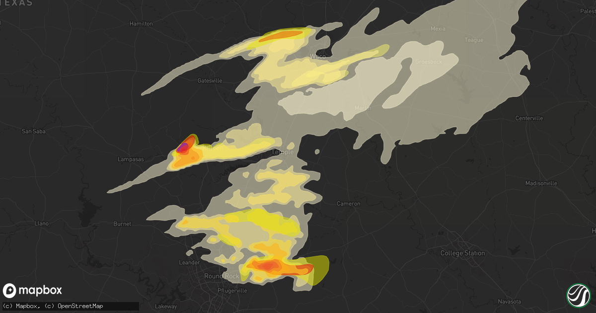 Hail map in Temple, TX on April 30, 2025