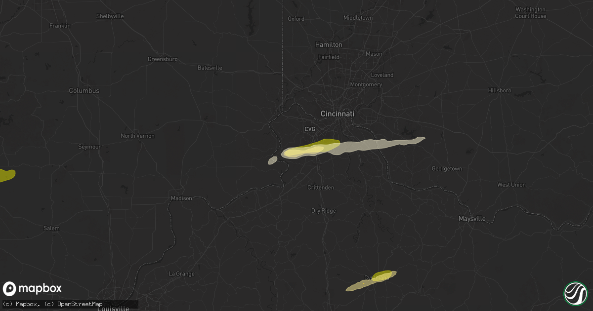 Hail map in Union, KY on April 30, 2025