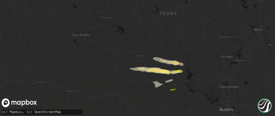 Hail map in Brady, TX on April 30, 2026