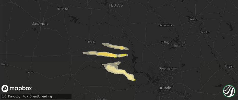 Hail map in Cherokee, TX on April 30, 2026