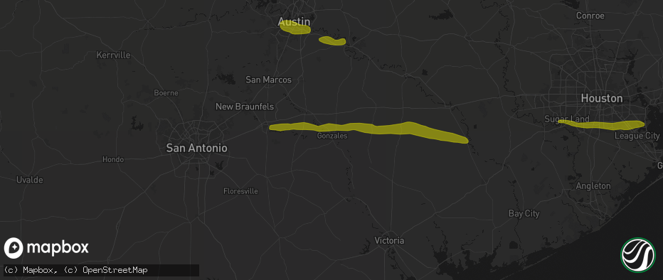 Hail map in Gonzales, TX on April 30, 2026