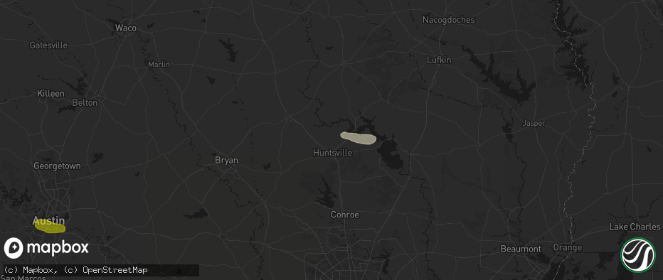 Hail map in Huntsville, TX on April 30, 2026