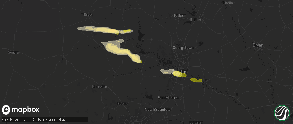 Hail map in Round Mountain, TX on April 30, 2026