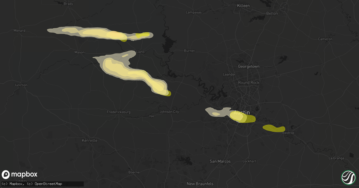 Hail map in Round Mountain, TX on April 30, 2026