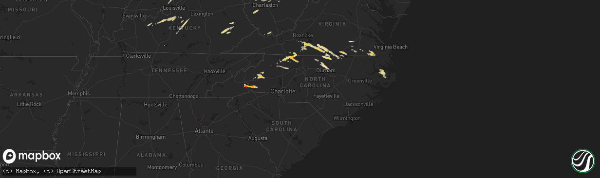 Hail map in North Carolina on May 1, 2012