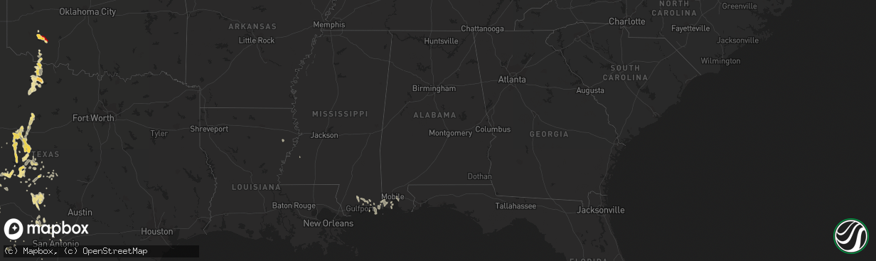 Hail map in Alabama on May 1, 2013