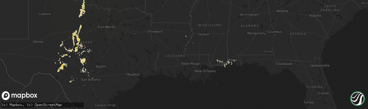 Hail map in Louisiana on May 1, 2013