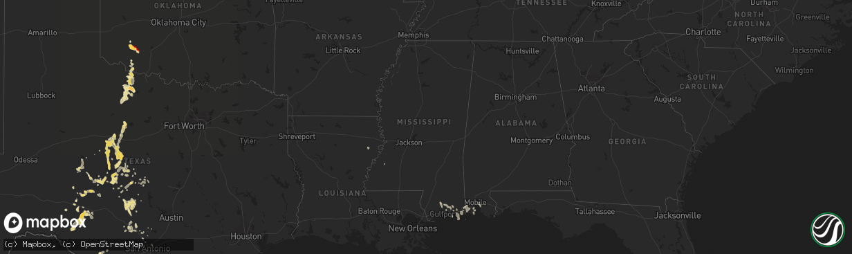 Hail map in Mississippi on May 1, 2013