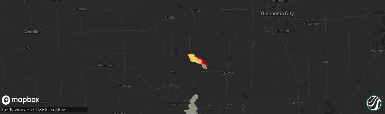 Hail map in Roosevelt, OK on May 1, 2013