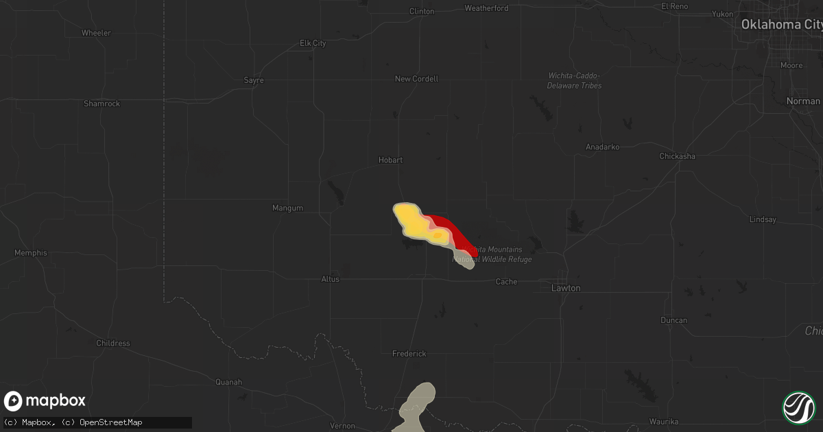 Hail map in Roosevelt, OK on May 1, 2013