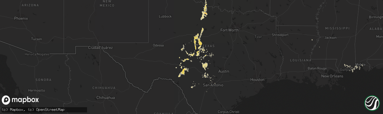 Hail map in Texas on May 1, 2013