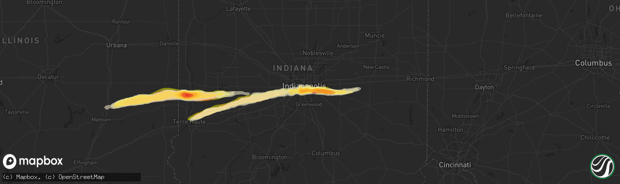 Hail map in Beech Grove, IN on May 1, 2016