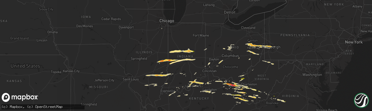 Hail map in Indiana on May 1, 2016