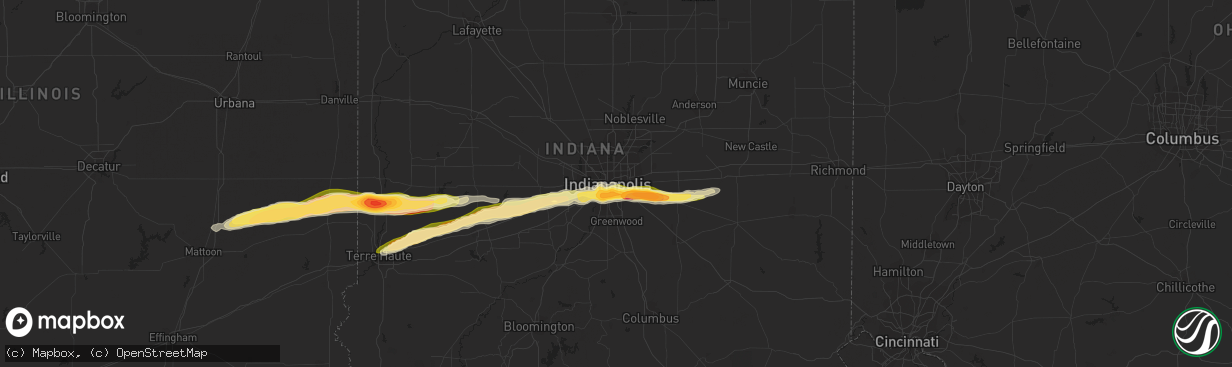 Hail map in Indianapolis, IN on May 1, 2016