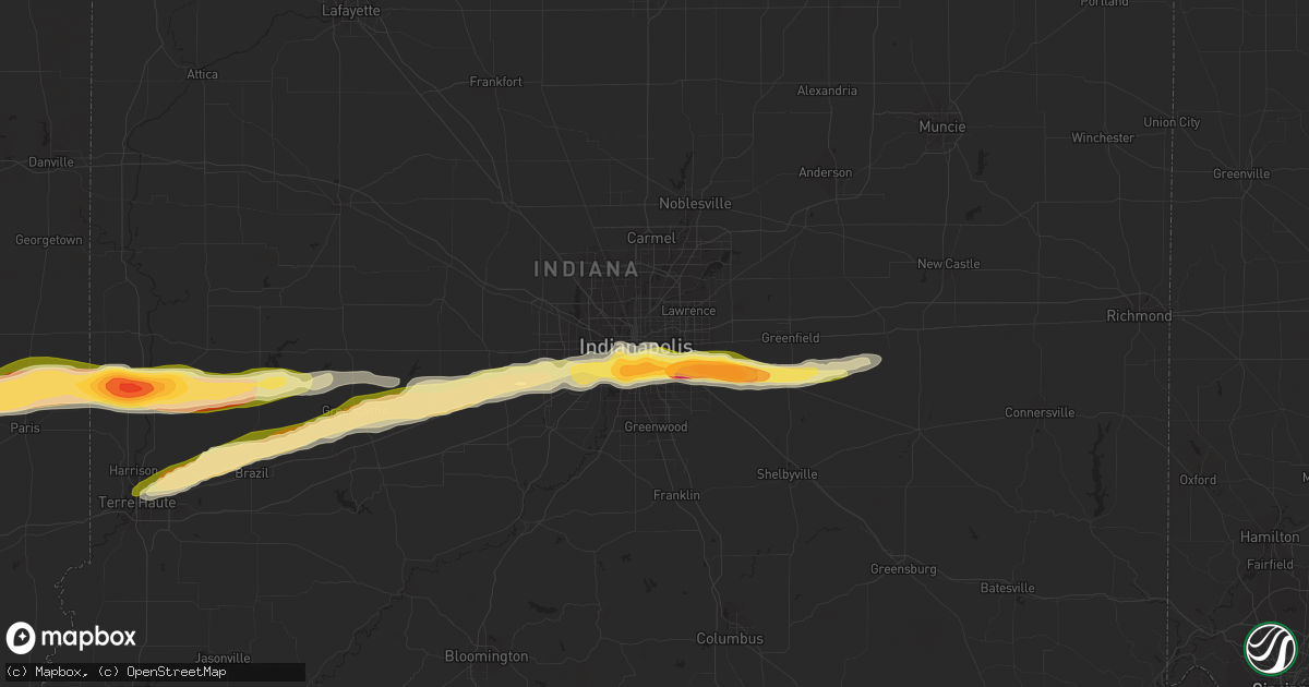 Hail map in Indianapolis, IN on May 1, 2016
