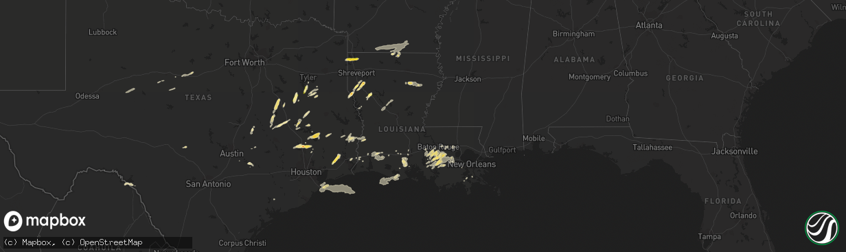 Hail map in Louisiana on May 1, 2016