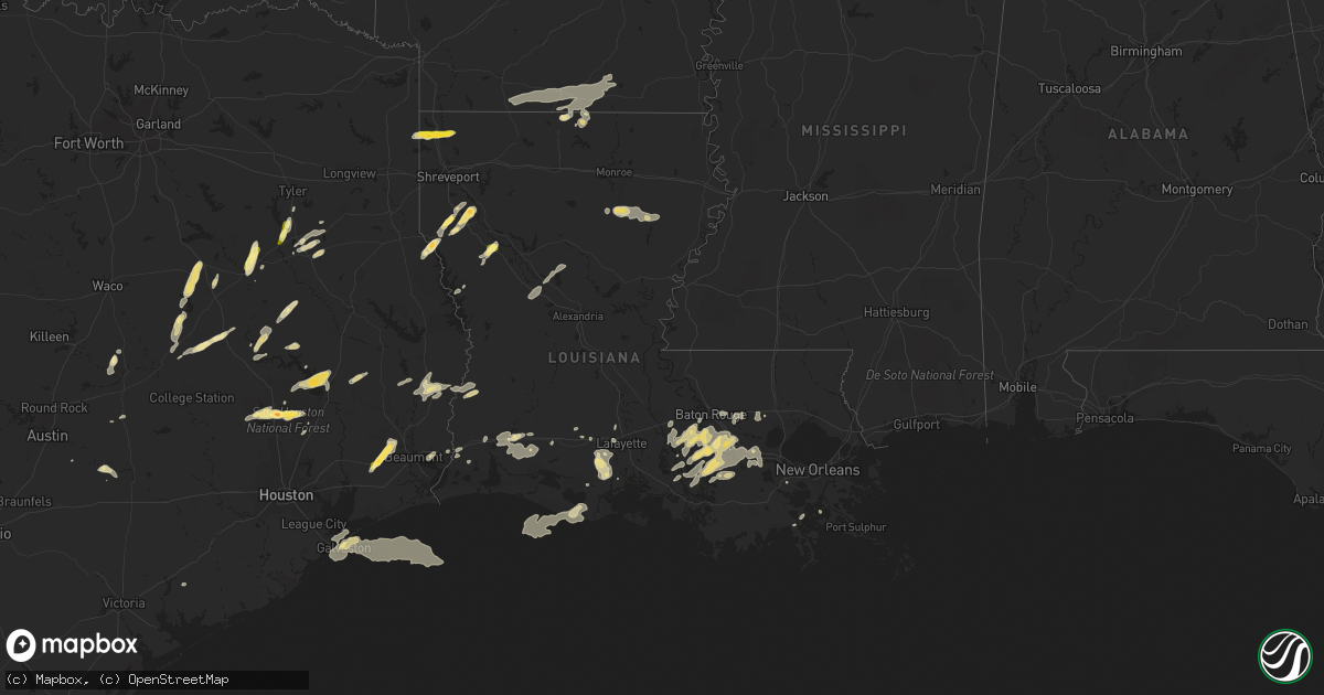 Hail map in Louisiana on May 1, 2016