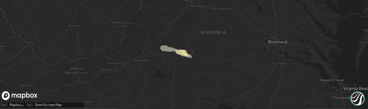 Hail map in Lynchburg, VA on May 1, 2016