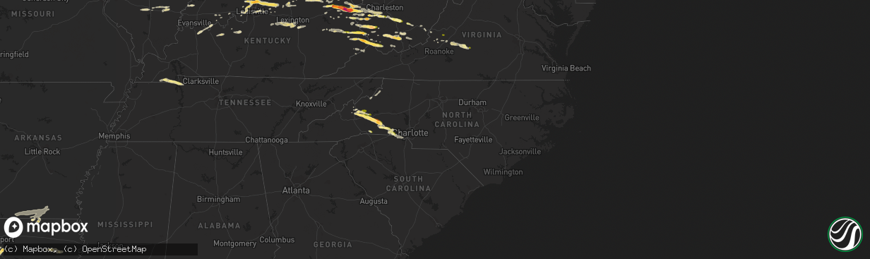 Hail map in North Carolina on May 1, 2016