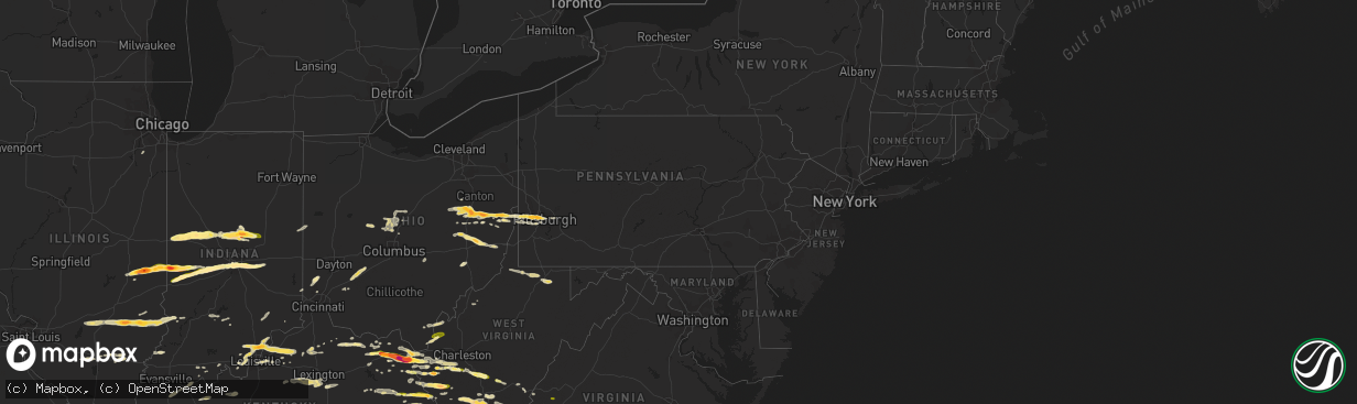 Hail map in Pennsylvania on May 1, 2016