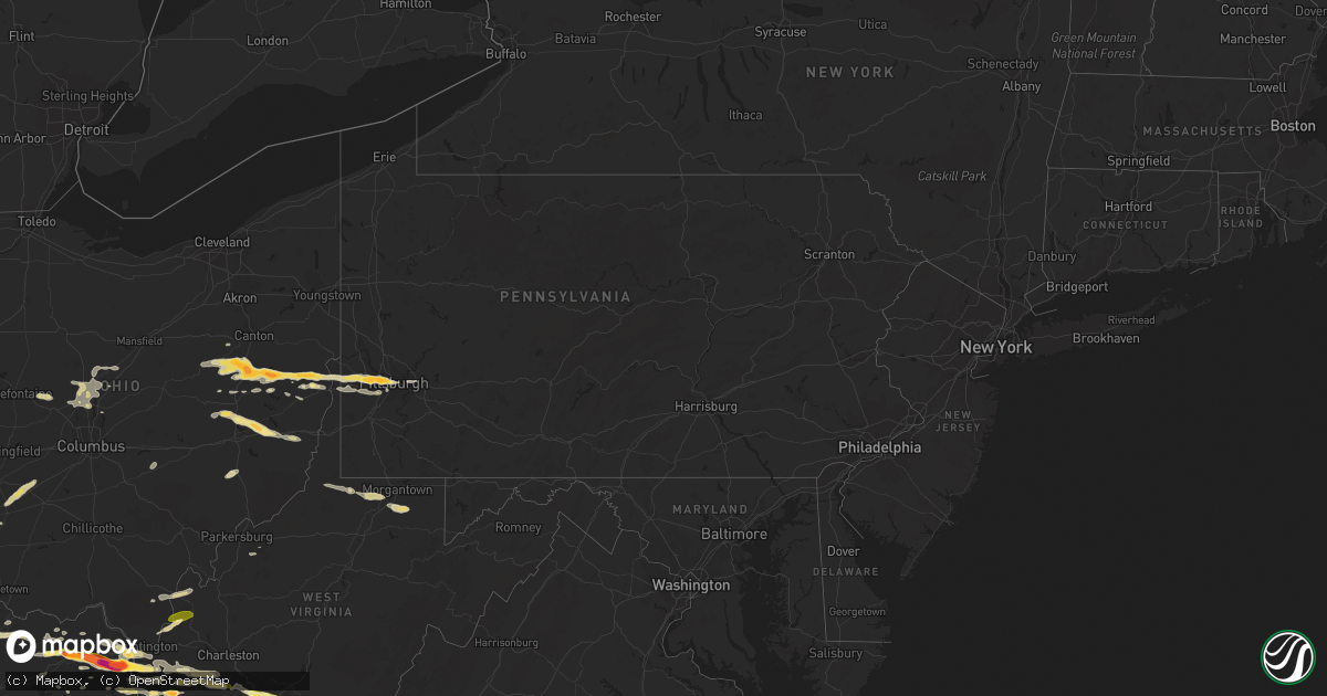 Hail map in Pennsylvania on May 1, 2016