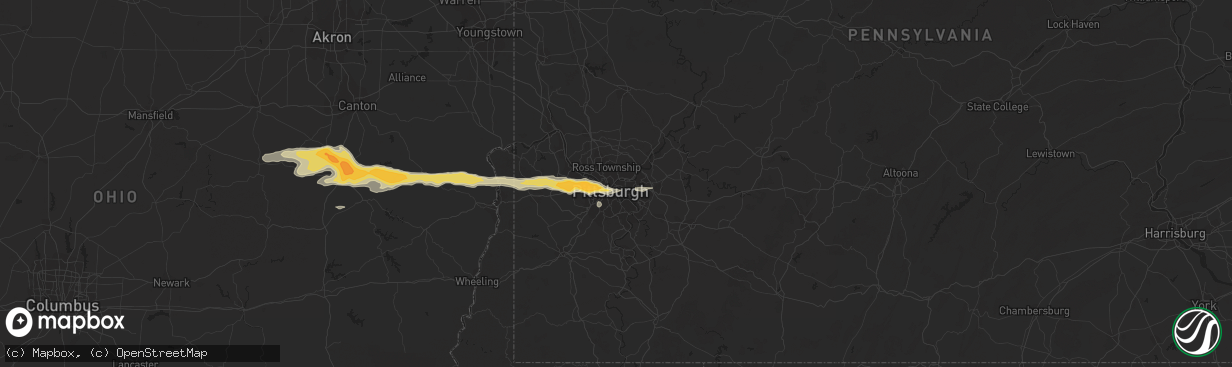 Hail map in Pittsburgh, PA on May 1, 2016