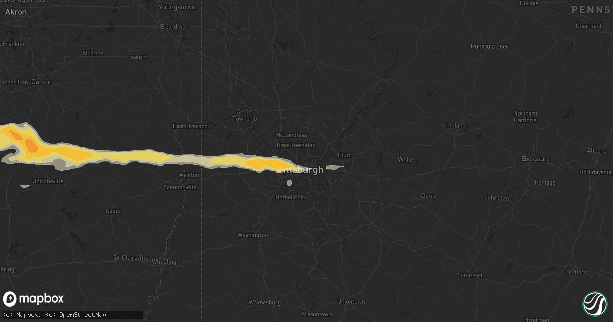 Hail map in Pittsburgh, PA on May 1, 2016