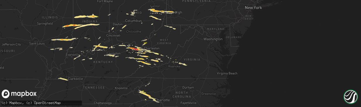 Hail map in Virginia on May 1, 2016