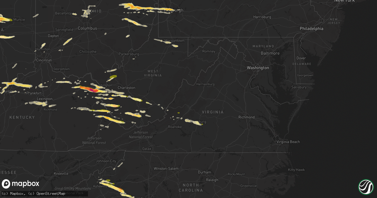 Hail map in Virginia on May 1, 2016