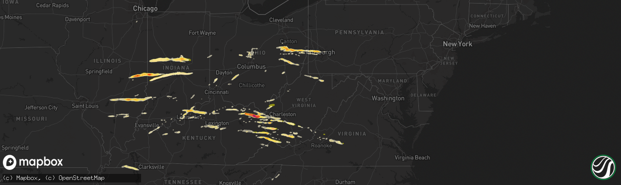 Hail map in West Virginia on May 1, 2016