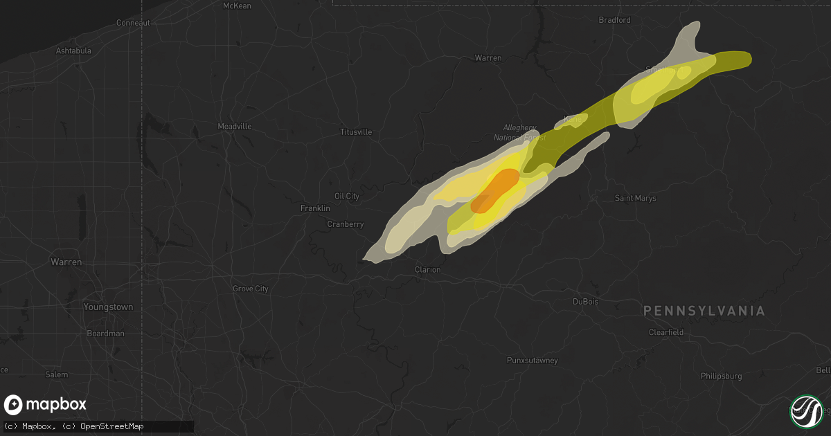 Hail map in Fryburg, PA on May 1, 2017