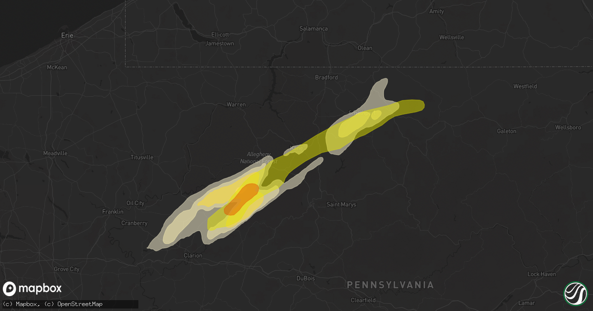 Hail map in Kane, PA on May 1, 2017