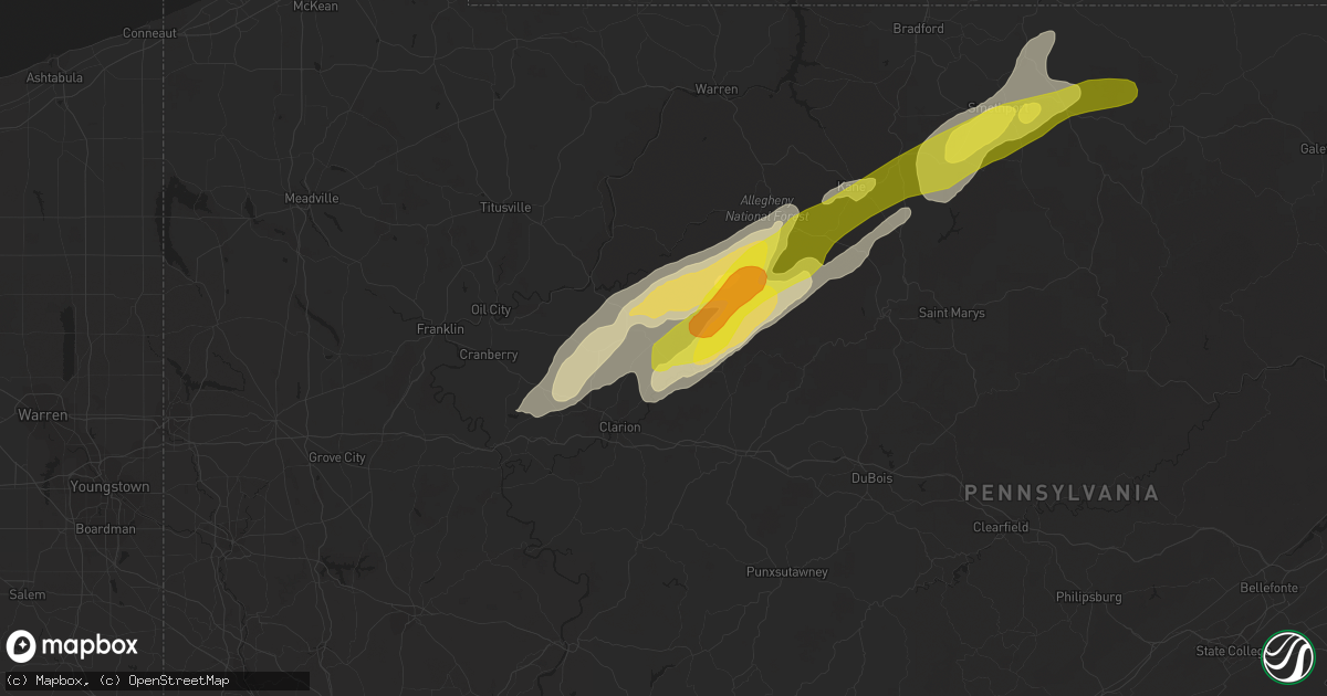 Hail map in Leeper, PA on May 1, 2017