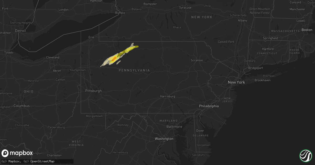 Hail map in Pennsylvania on May 1, 2017