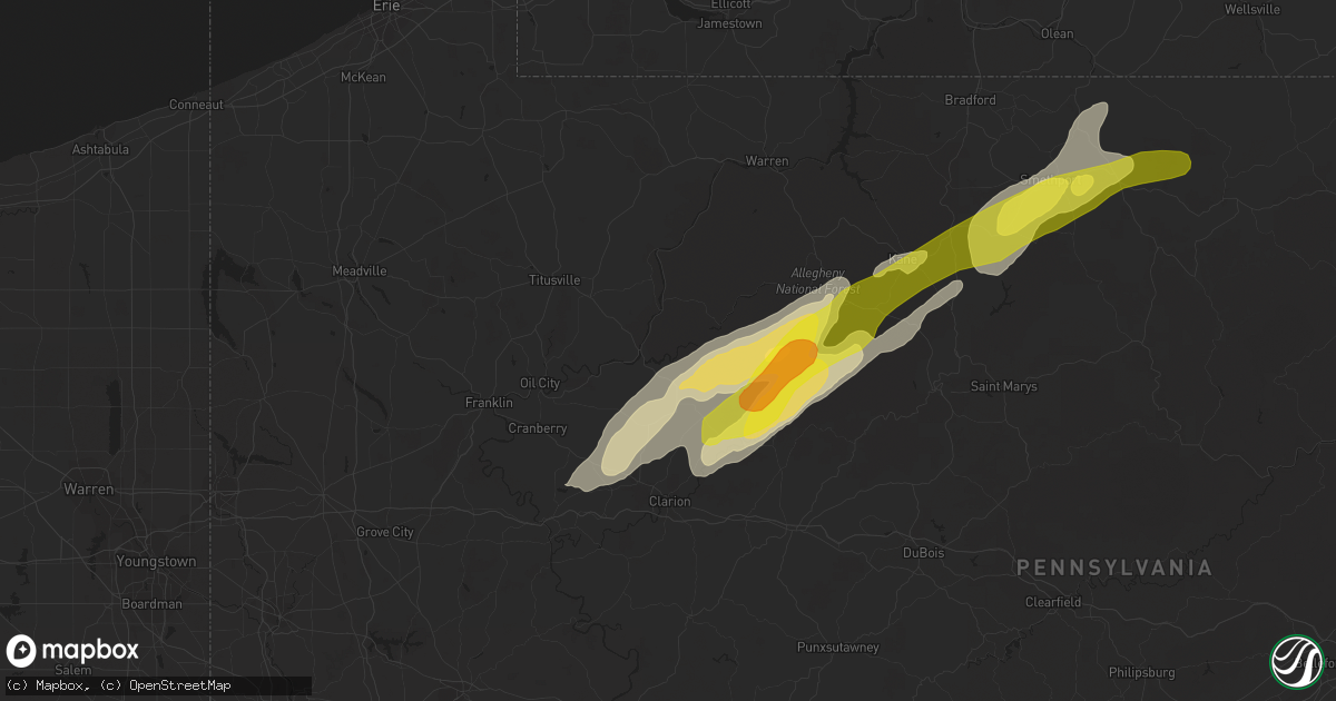 Hail map in Tionesta, PA on May 1, 2017