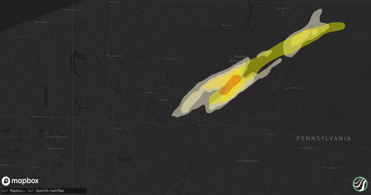 Hail map in Venus, PA on May 1, 2017