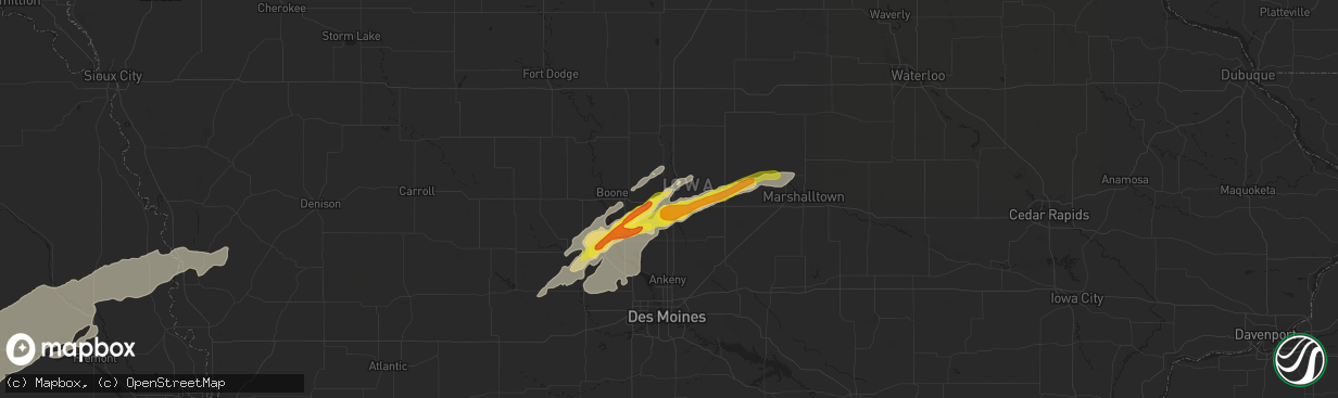 Hail map in Ames, IA on May 1, 2018