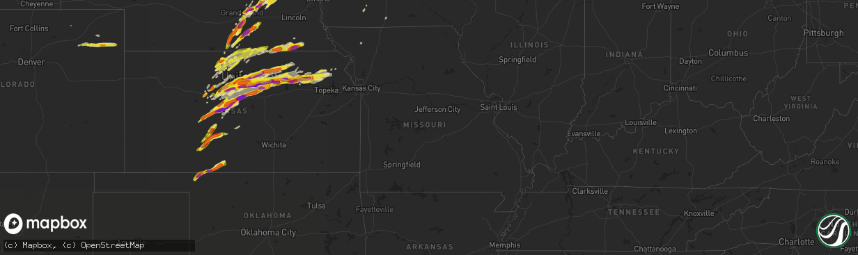 Hail map in Missouri on May 1, 2018