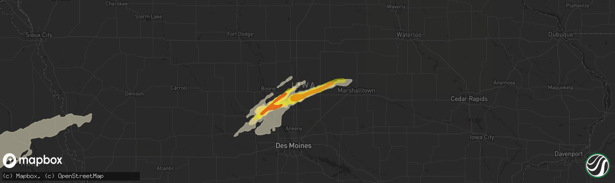 Hail map in Nevada, IA on May 1, 2018