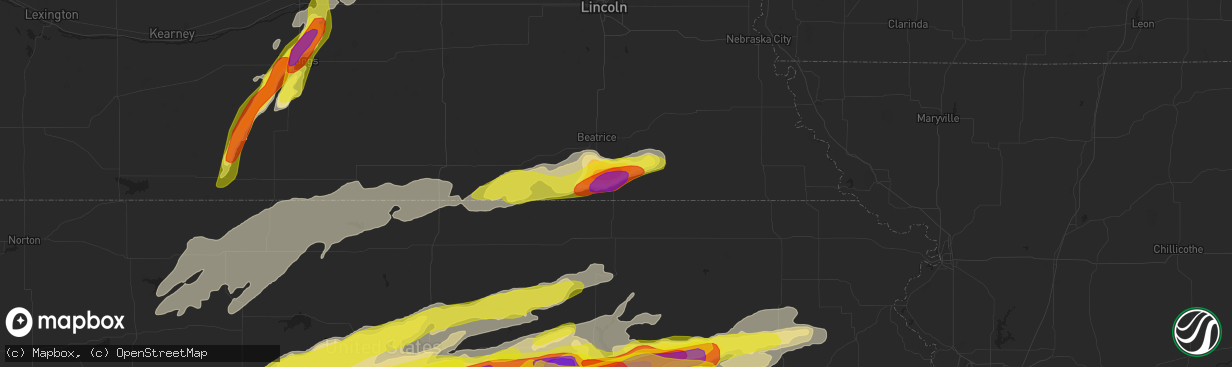 Hail map in Wymore, NE on May 1, 2018