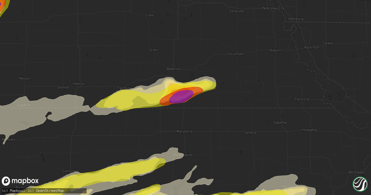 Hail map in Wymore, NE on May 1, 2018