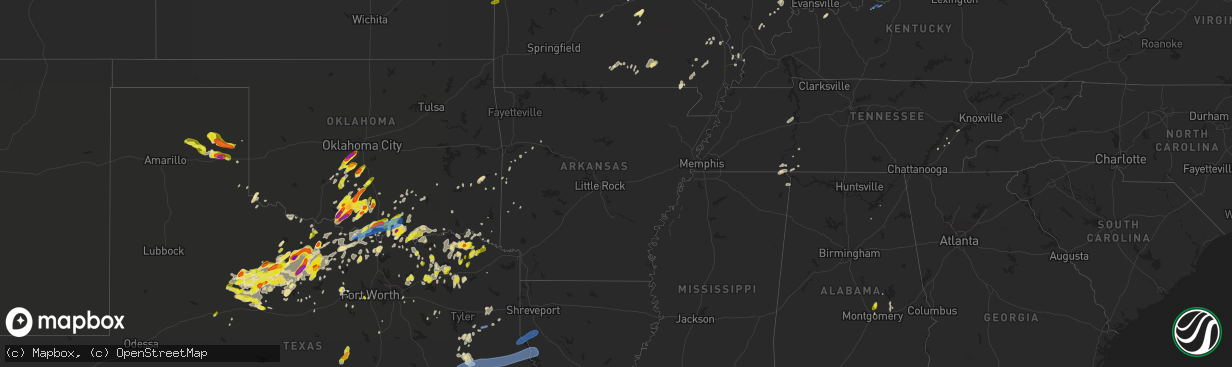 Hail map in Arkansas on May 1, 2019