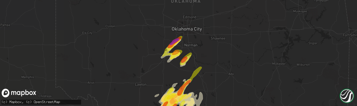 Hail map in Blanchard, OK on May 1, 2019